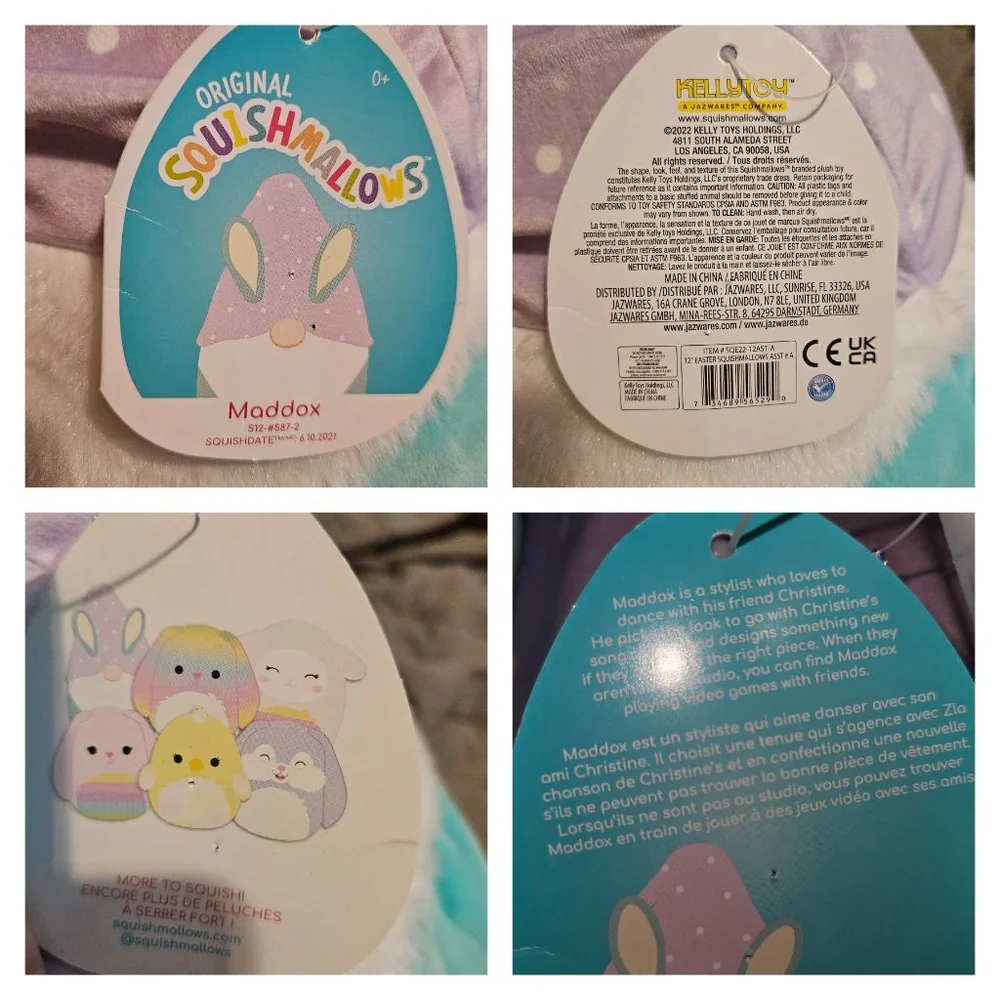 Kellytoy Squishmallow 16 Inch Plush Maddox The Gnome With Bunny Ears Easter New